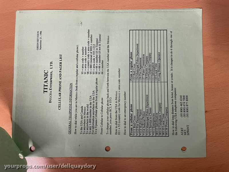 Original Titanic Cellular Phone & Pager List – Titanic (1997) – image 2