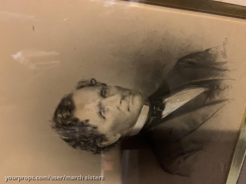 Gold framed charcoal portrait of man from Aunt March’s home. – Little Women (2019) – image 3