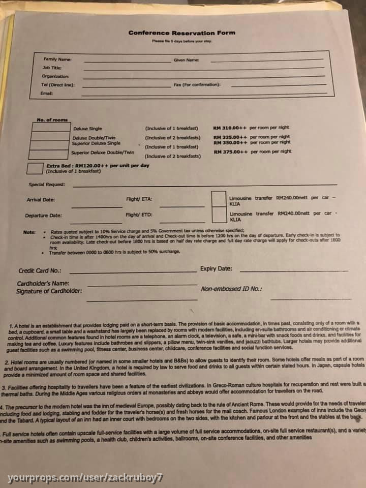 Motel Conference Reservation Form – Schitt's Creek (2015) – image 1