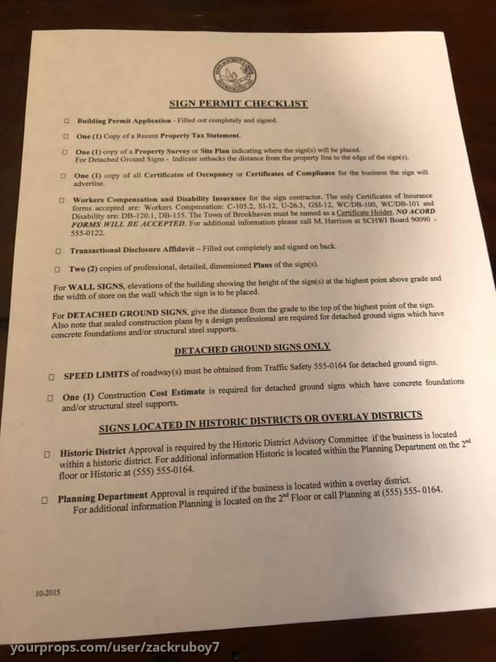 Town Permit Checklist – Schitt's Creek (2015) – image 1