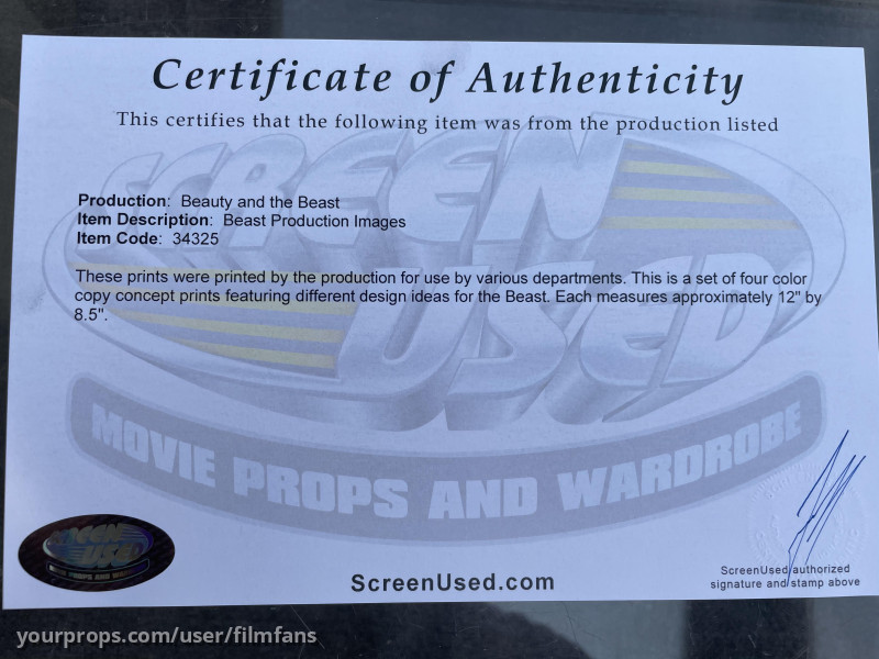 Production Beast concept designs with Screenused COA – Beauty and the Beast (2017) – image 5
