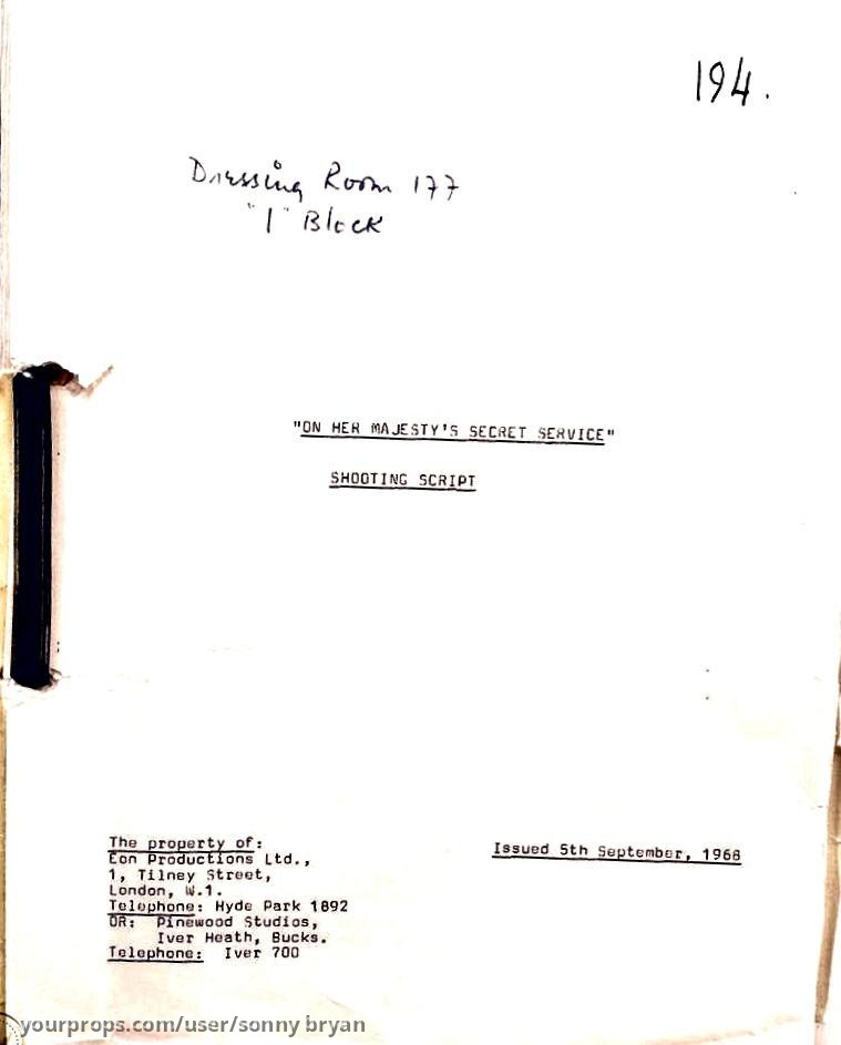Shooting Script Dated 09/05/68 – On Her Majesty's Secret Service (1969) – image 1