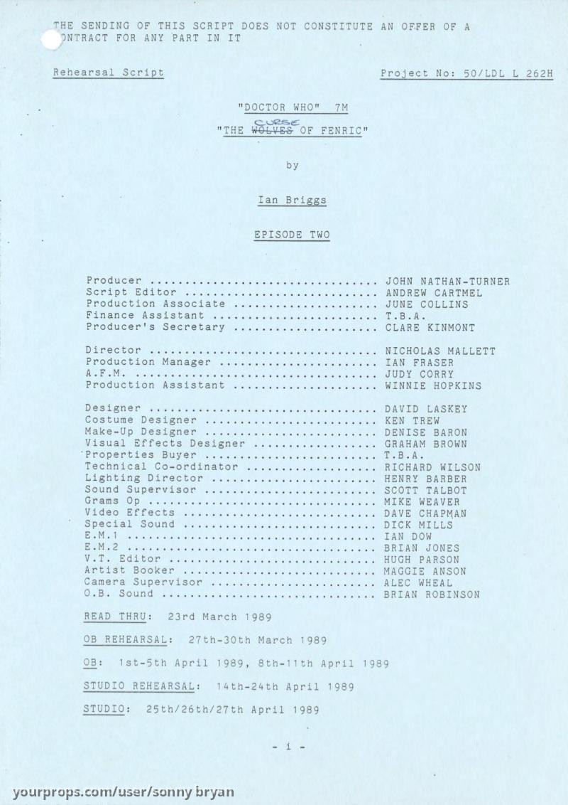 The Curse of Fenric Episodes 1-4 Rehearsal Scripts – Doctor Who (1963) – image 2