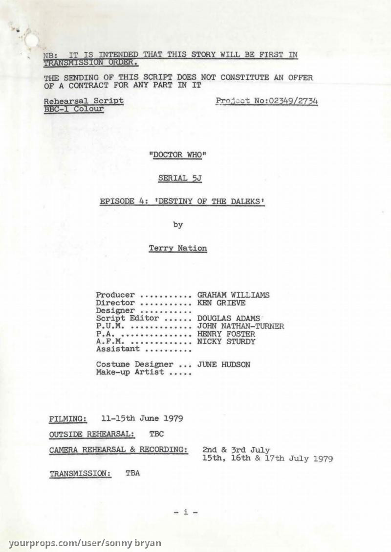 Destiny of the Daleks Episodes 1-4 Rehearsal Scripts – Doctor Who (1963) – image 4