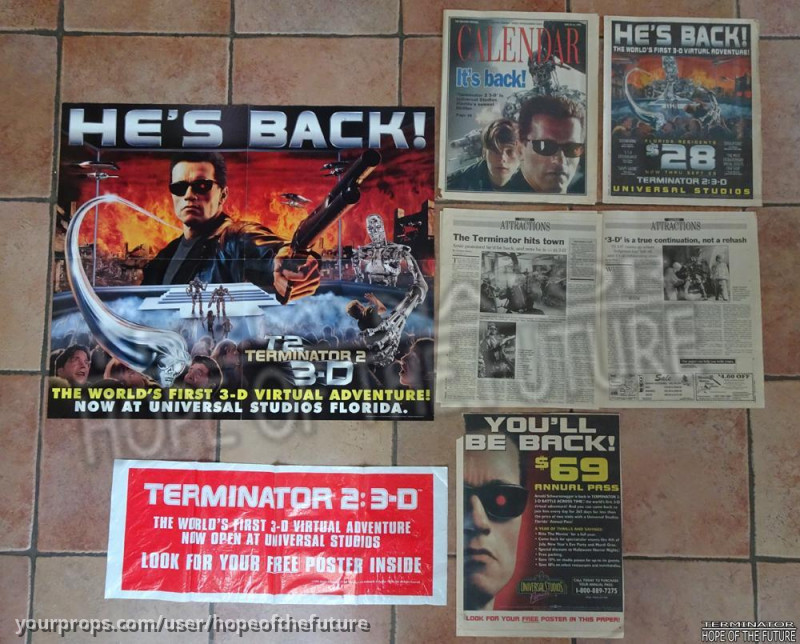 Terminator 2 3D opening newspapers and poster Universal Studios Florida – T2 3-D: Battle Across Time (1996) – image 1