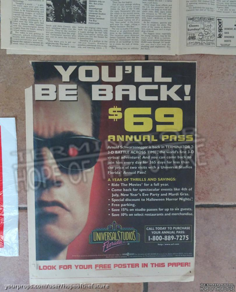 Terminator 2 3D opening newspapers and poster Universal Studios Florida – T2 3-D: Battle Across Time (1996) – image 3