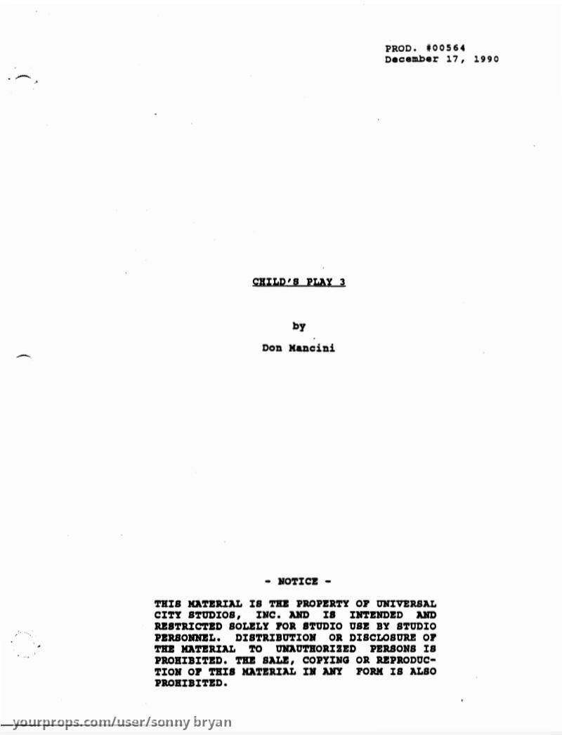 Script Dated 12/17/90 – Child's Play 3 (1991) – image 1