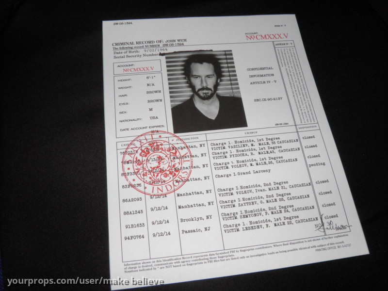 John Wick criminal record sheet – John Wick (2014) – image 2