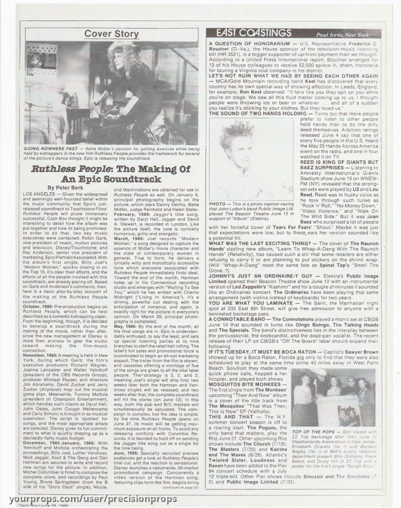 Rare Cash Box Magazine – Ruthless People (1986) – image 2