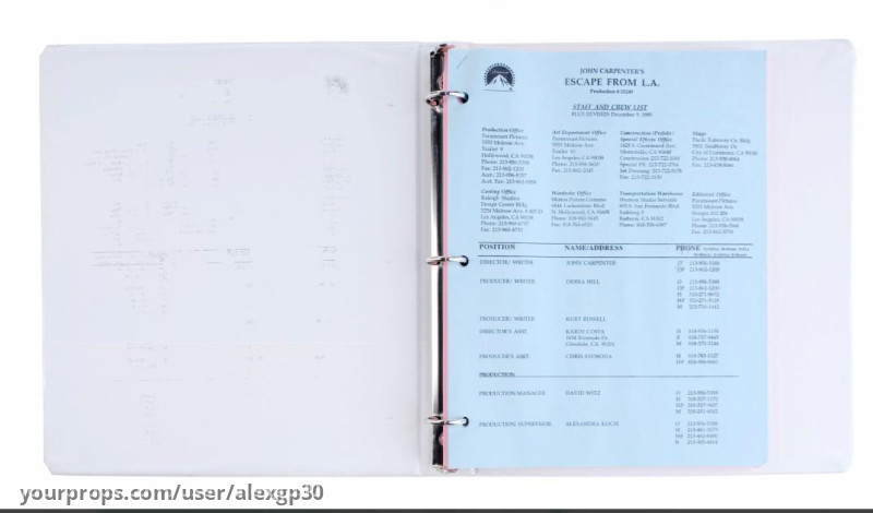 Rick Bakers production script – Escape from L.A. (1996) – image 2