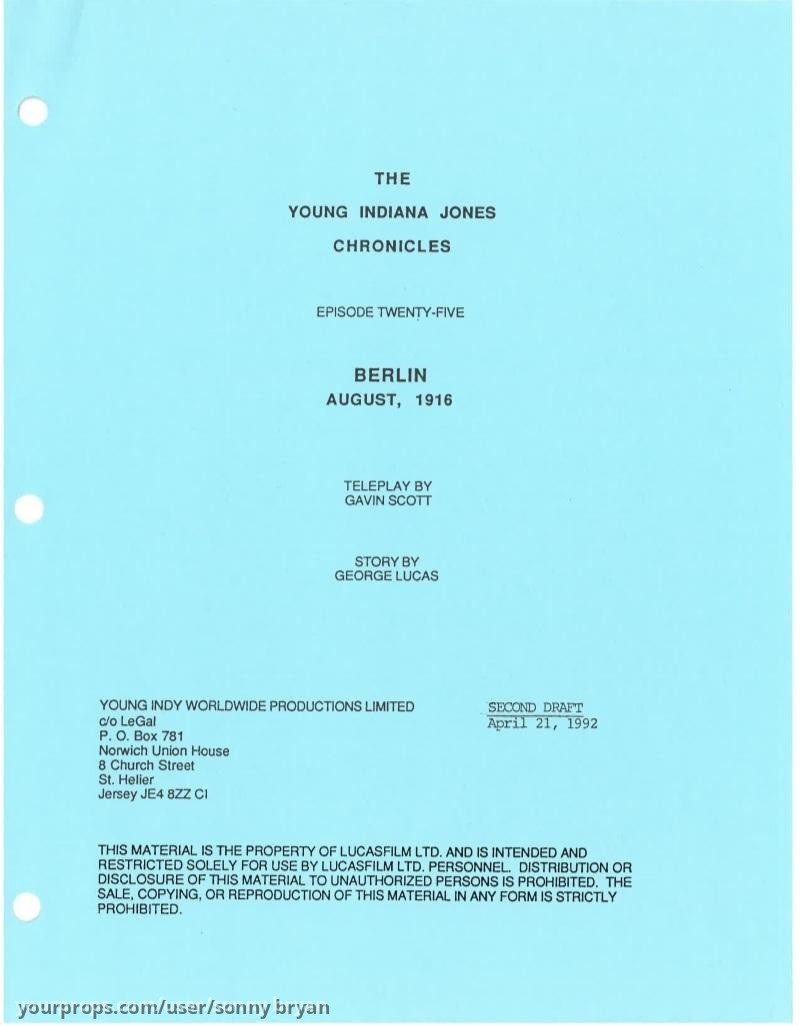 Berlin, August 1916 Script – The Young Indiana Jones Chronicles (1992) – image 1