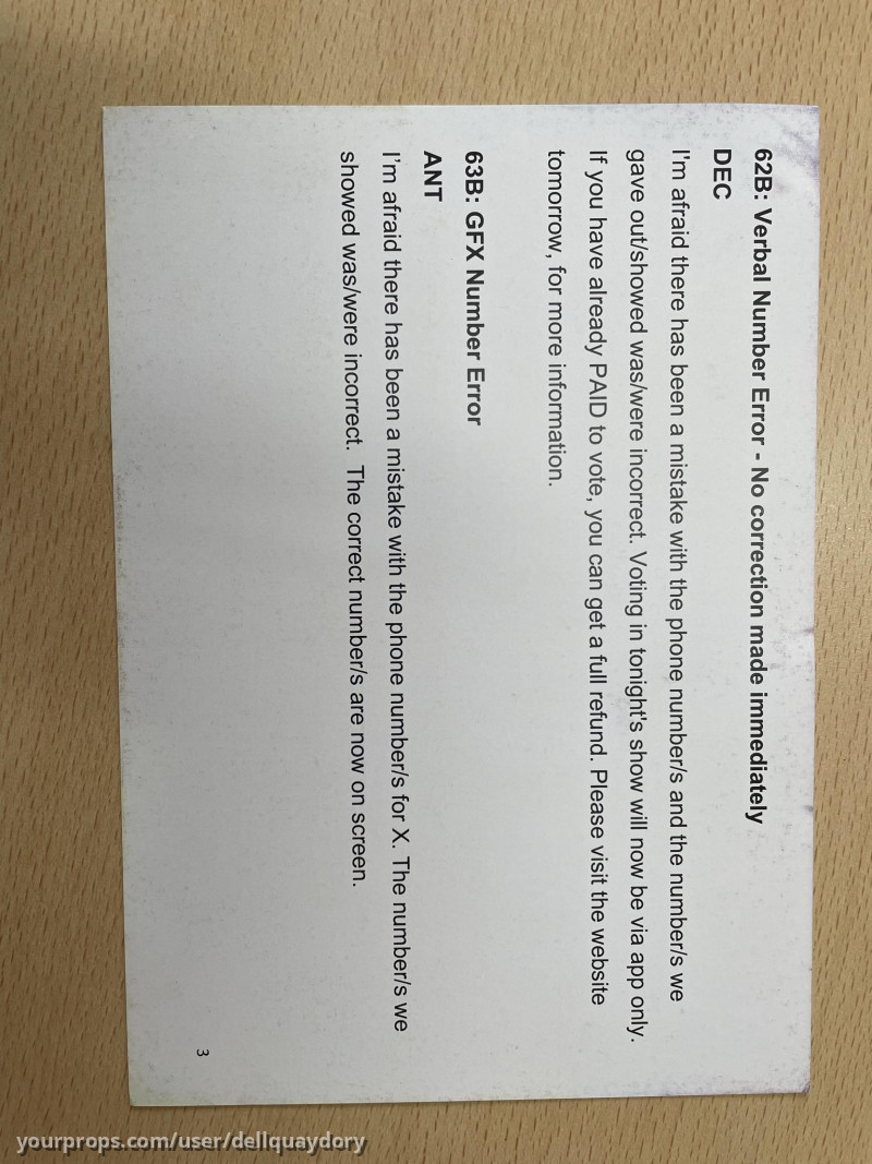 Original Continuity Cue Card – image 1