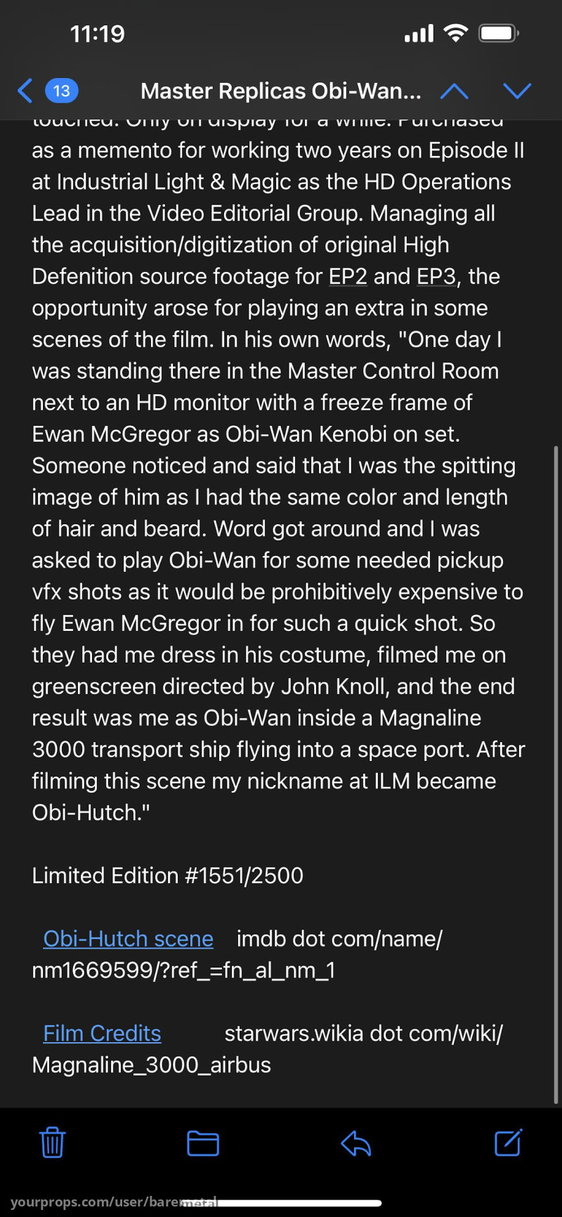 Star Wars Master Replicas Obi-Wan Kenobi Lightsaber EP2:AOTC Limited Edition 1551/2,500 SW-103 – Star Wars: Episode II - Attack of the Clones (2002) – image 4