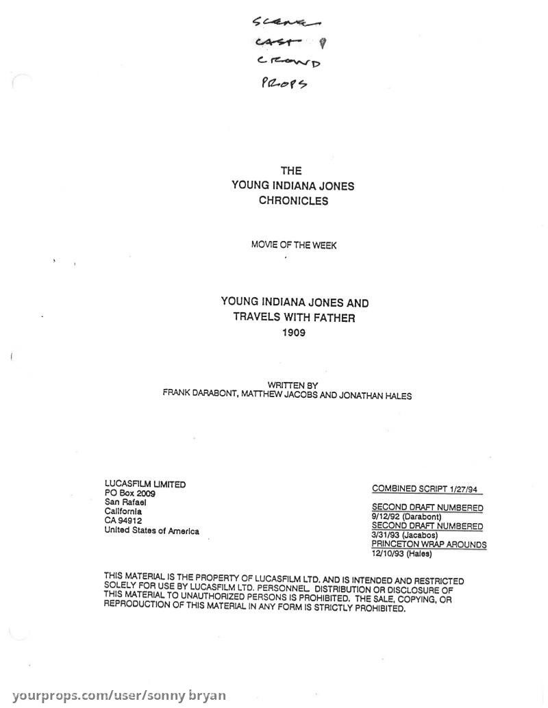 Travels With Father Script – The Young Indiana Jones Chronicles (1992) – image 1