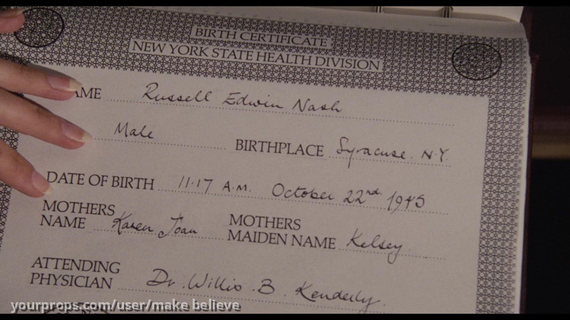 Russell Nash Birth Certificate – Highlander (1986) – image 2