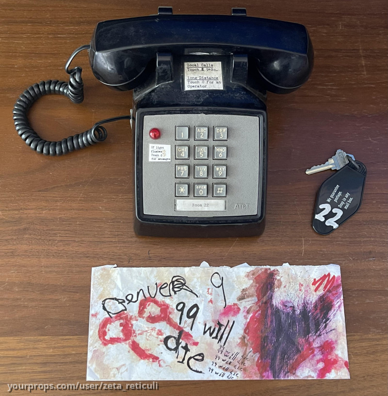 Hero Screen-Matched Motel Phone, Motel Key, and 99 will Die Envelope – The Mothman Prophecies (2002) – image 1