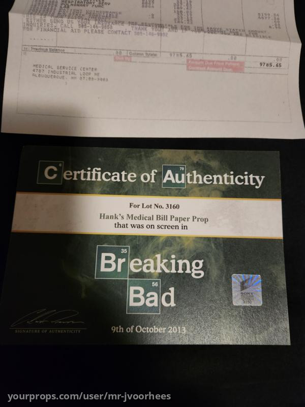 Breaking Bad Original Screen Used Hank Medical Bill Movie Prop – Breaking Bad (2008) – image 4
