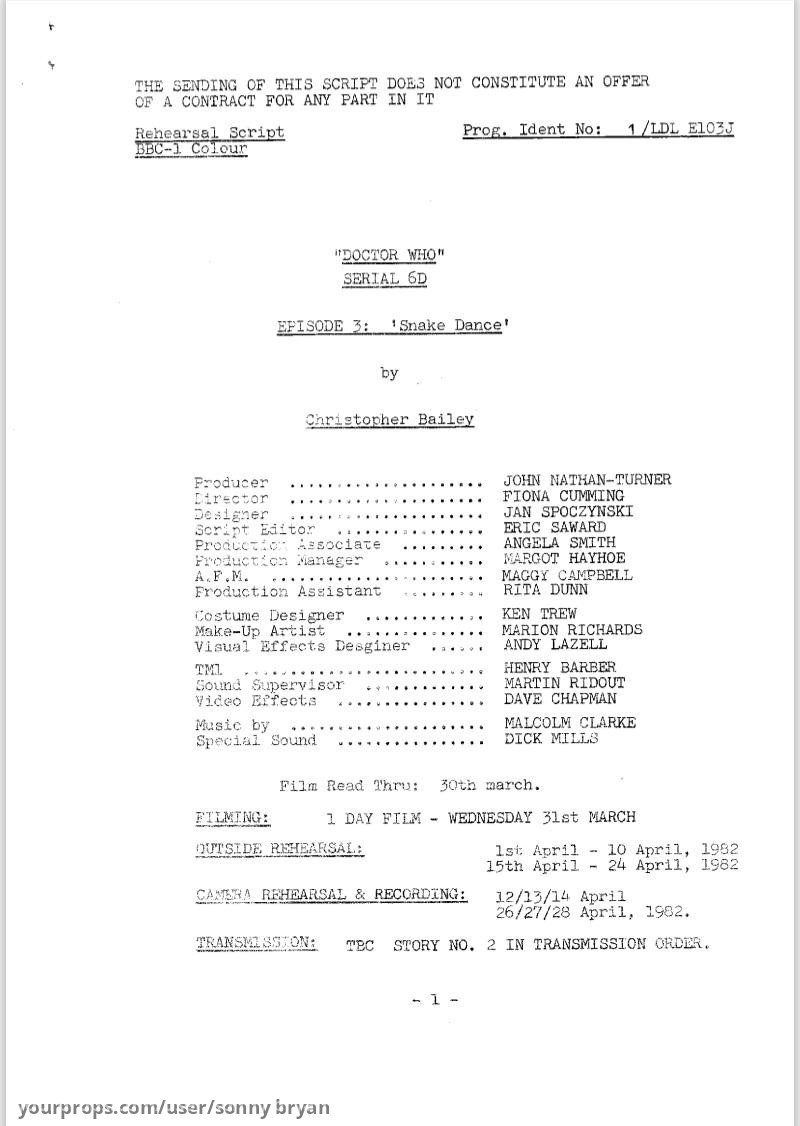 Snakedance - Rehearsal Scripts - Episodes 1-4 – Doctor Who (1963) – image 3