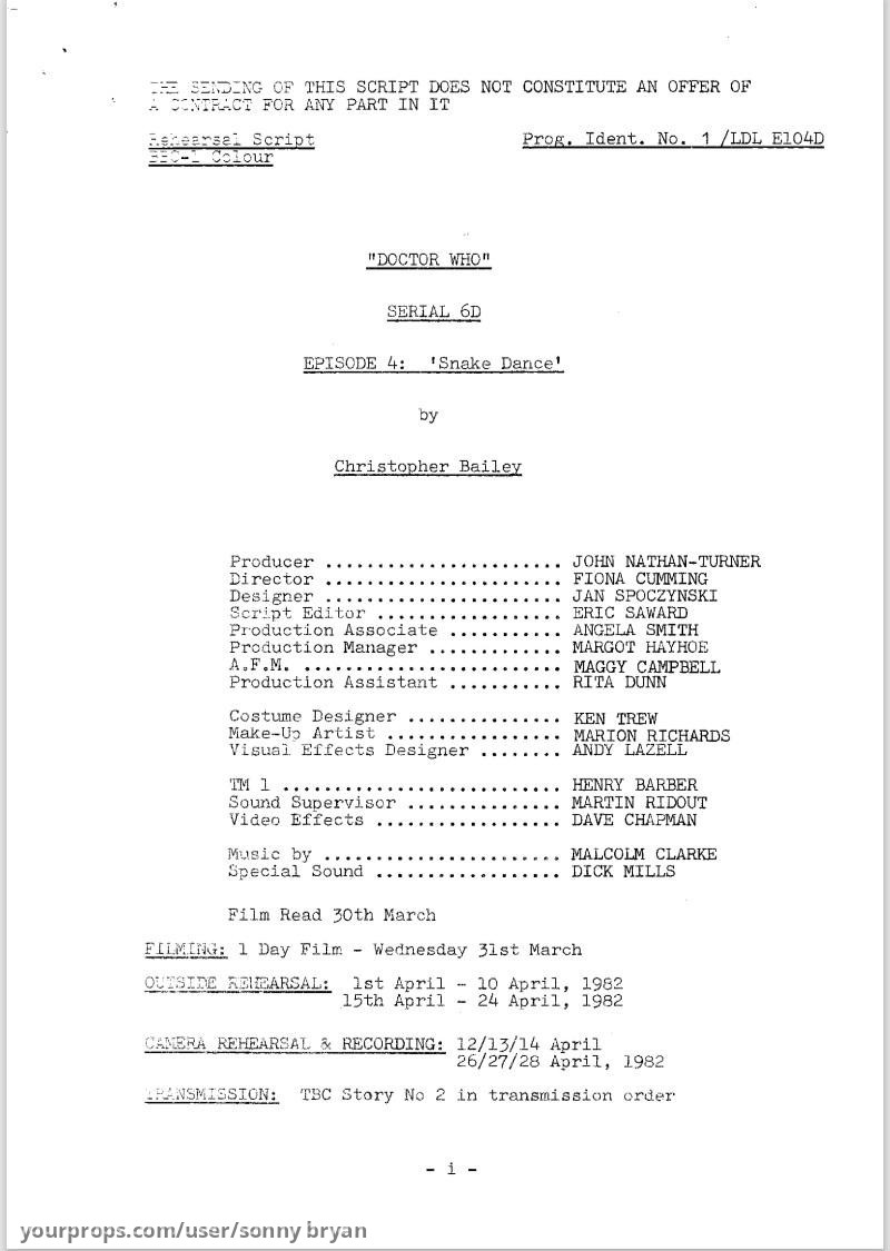 Snakedance - Rehearsal Scripts - Episodes 1-4 – Doctor Who (1963) – image 4