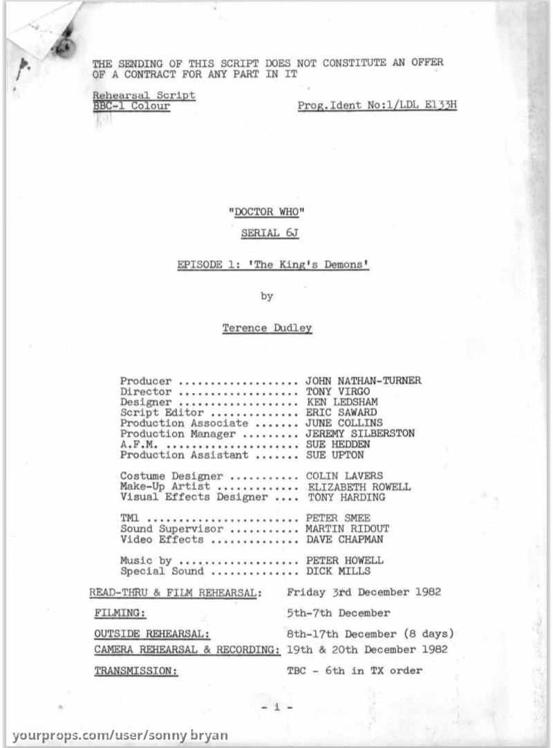 The Kings Demons - Rehearsal Scripts - Episodes 1-2 – Doctor Who (1963) – image 1