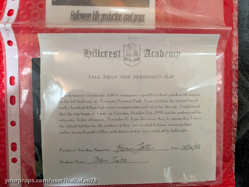 H20 permission slip/ production made – Halloween H20: 20 Years Later (1998) – image 1