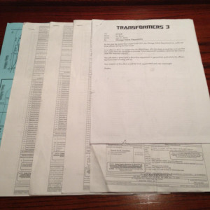 Production Used Call Sheets (5) – Transformers: Dark of the Moon (2011)