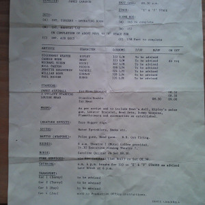 call sheet no.35 – Aliens (1986)