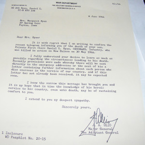 War Dept Notice of Pvt Daniel Ryan Death – Saving Private Ryan (1998)