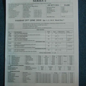 Call Sheet for Series 5 Episodes 1, 2, 3 & 4 Shoot Day 7 – The Sarah Jane Adventures (2007)
