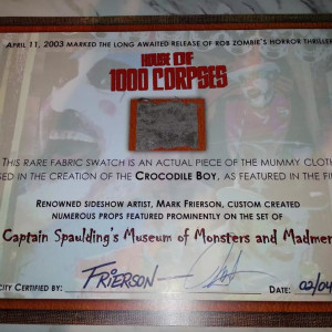 Crocodile Boy fabric swatch prop – House of 1000 Corpses (2003)