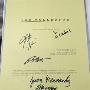 Signed movie script cover (Juan Fernandez) (Josh Stewart) (Marcus Dunstan) (Patrick Melton) – The Collector (2009)