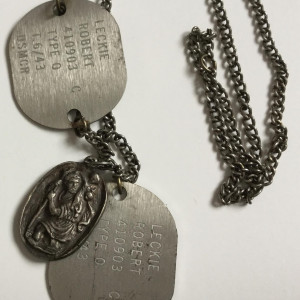 Robert “Lucky” Leckie dog tags with St Christopher pendant – The Pacific (2010)