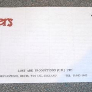 UK Lost Ark Productions WITH COMPLIMENTS Notecard – Raiders of the Lost Ark (1981)