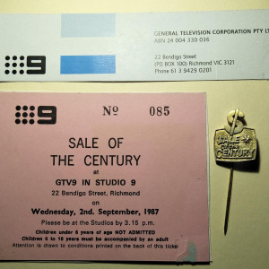 Contestant Stick Pin & Audience Ticket – Sale of the Century: 15th Anniversary (1995)