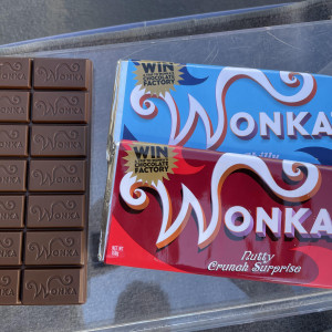 Nutty Crush Surprise, Chilly Chocolate Creme, and unwrapped Chocolate candy bars – Charlie and the Chocolate Factory (2005)