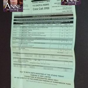 Season 2 Callsheet – Anne with an E (2017)