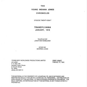 Transylvania, January 1918 Script – The Young Indiana Jones Chronicles (1992)