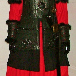 Screen worn "Prince Dir" long red cloth Tunic with Black Leather Armor & cuffs – Vikings (2013)