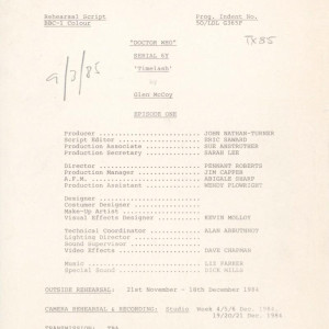 Timelash Episodes 1-2 Rehearsal Scripts – Doctor Who (1963)