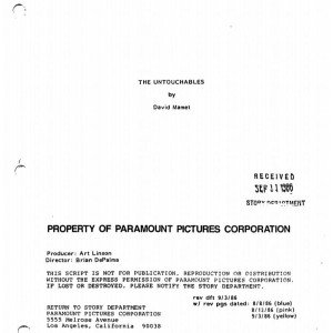 Revised Draft dated 8/3/86 – The Untouchables (1987)