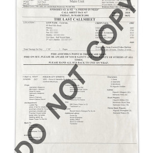 “A Friend in Need” main unit call sheet – Xena: Warrior Princess (1995)