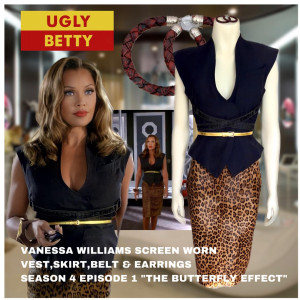 Wilhelmina Slater’s Screen Worn Vest,Skirt,Belt & Earrings – Ugly Betty (2006)
