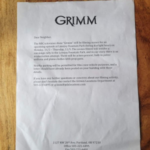 Production parking notice – Grimm (2011)
