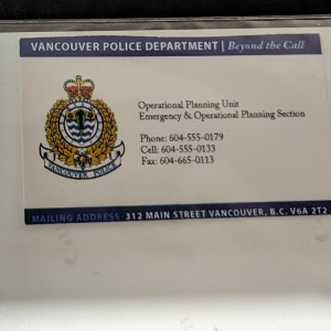 Vancouver Police Business Card – Continuum (2012)