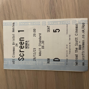 Original Cinema Ticket – Wonka (2023)