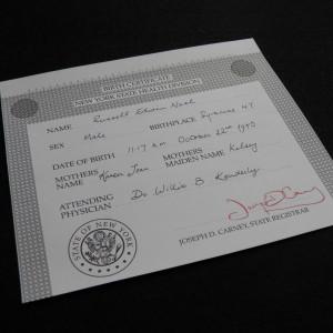 Russell Nash Birth Certificate – Highlander (1986)