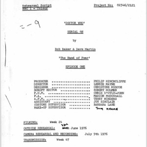 The Hand Of Fear - Rehearsal Scripts - Episodes 1-4 – Doctor Who (1963)
