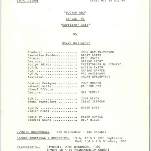 Warriors Gate - Rehearsal Scripts - Episodes 1-4 – Doctor Who (1963)