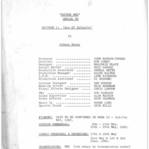 Arc Of Infinity - Rehearsal Scripts - Episodes 1-4 – Doctor Who (1963)