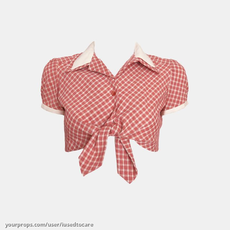 Vonnie (Kristen Stewart) screen worn check costume top – Café Society (2016) – image 1
